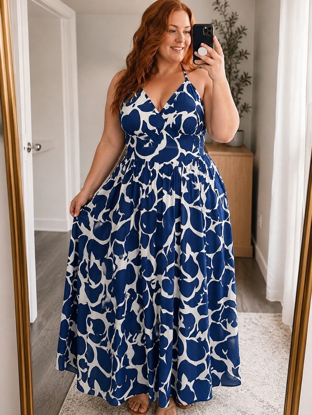 Plus Floral Maxi Dress in Navy and White